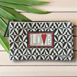 Brighton LOVE Zip Pouch – Black & White Geometric Pattern w/ Red Heart